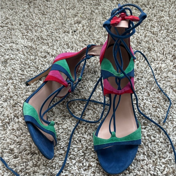 Stuart Weitzman color block suede leather high Heel stilletos 8 mint - Picture 10 of 12